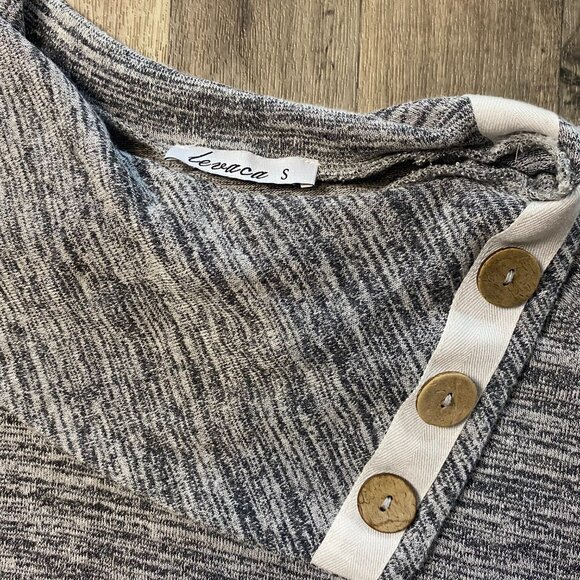 Levaca Heather Gray Sweater Dress Button Cowl Long Sleeve Size Small - Picture 2 of 6